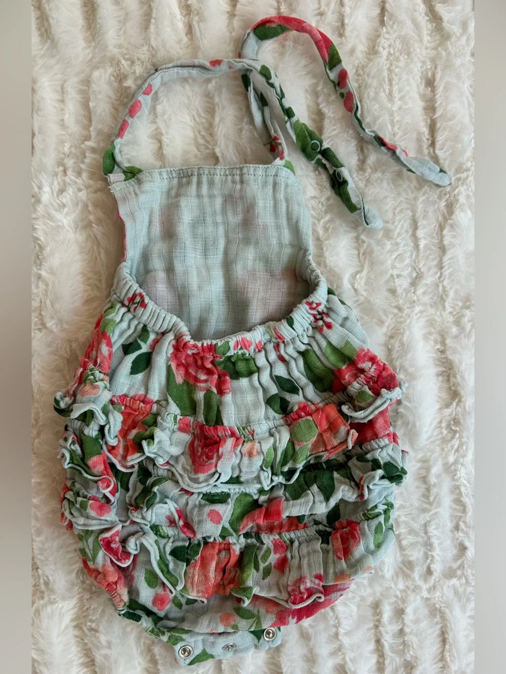Angel Dear Green and Pink Cotton Muslin Bubble Romper